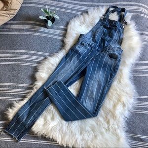 Almost Famous striped skinny overalls